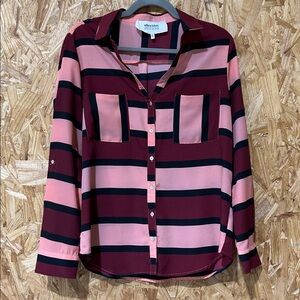 Alice Blue for Stitch Fix Burgundy and Peach/Salmon Striped Button-Down